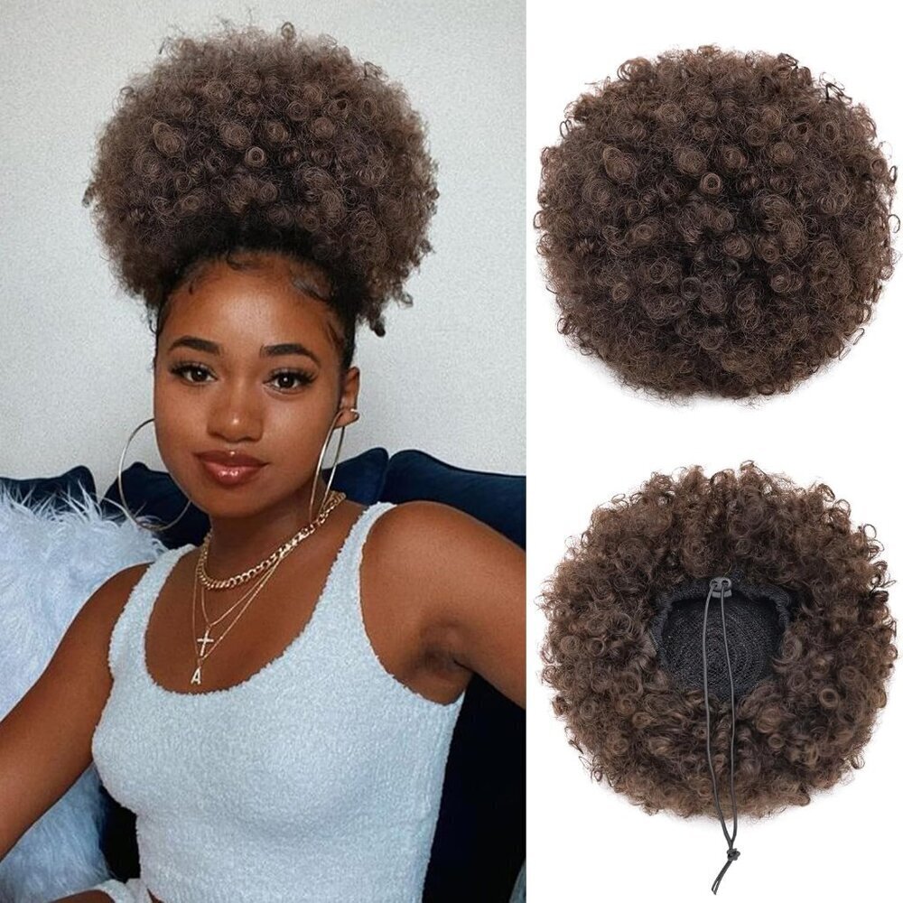 Afro Puff Drawstring Ponytail Synthetic Large Size Curly Afro Natural Style